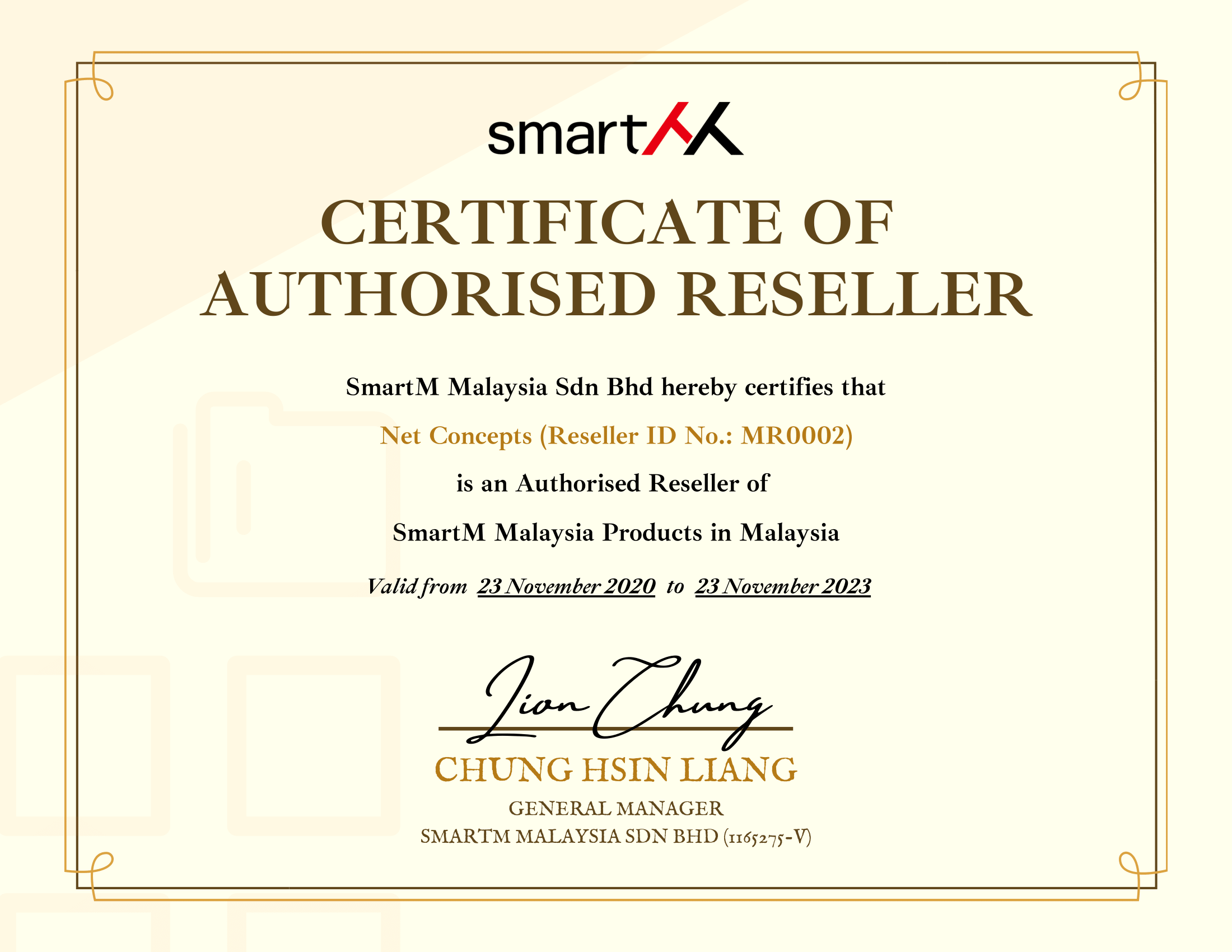 Certificate Of Authorised Reseller